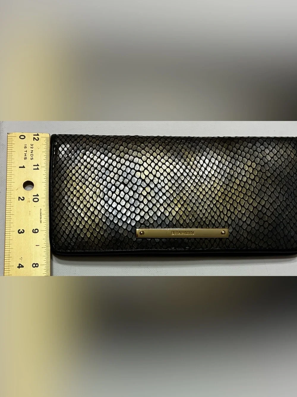 Brahmin EUC Snake-Embossed Leather Wallet - Black and Gold